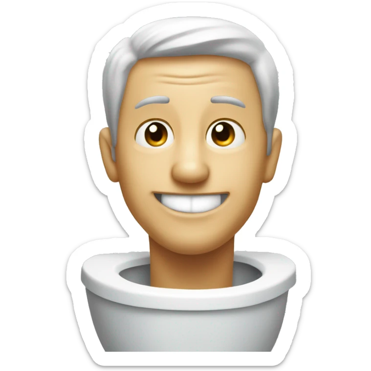 man's head and neck looking out of toilet bowl smiling sticker
