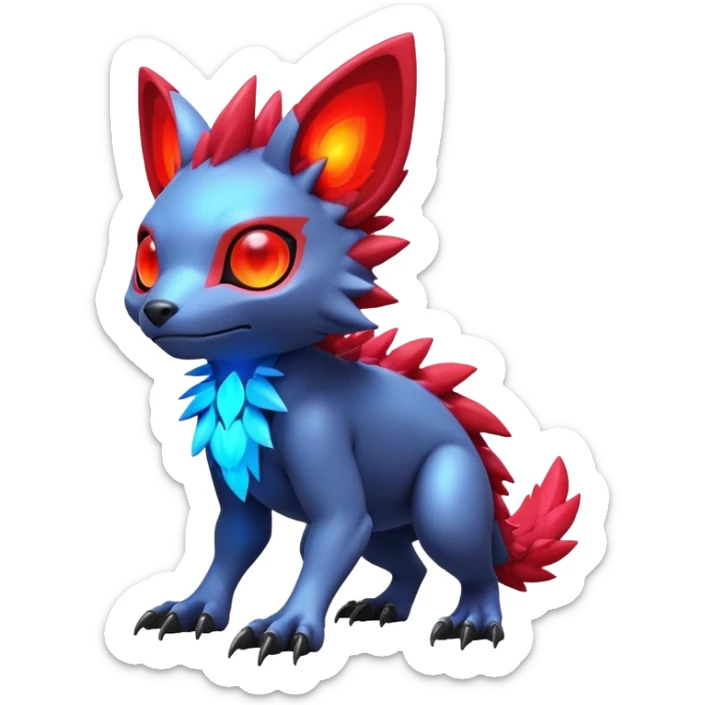 Tropical futuristic lush warm-colored modern colorful neon-colored cyber-Fakémon-Digimon-Trico-creature sticker