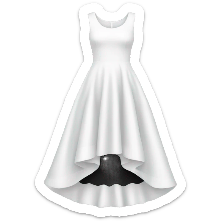 White high low dress with black words on the bottom of the dress  sticker