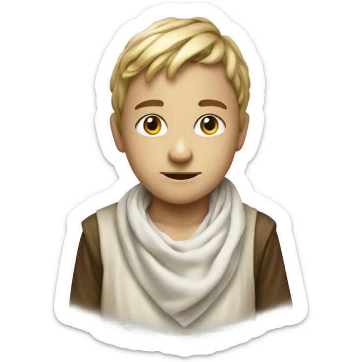 portrait of a lone boy with a white handkerchief knotted at the corners on their head sticker