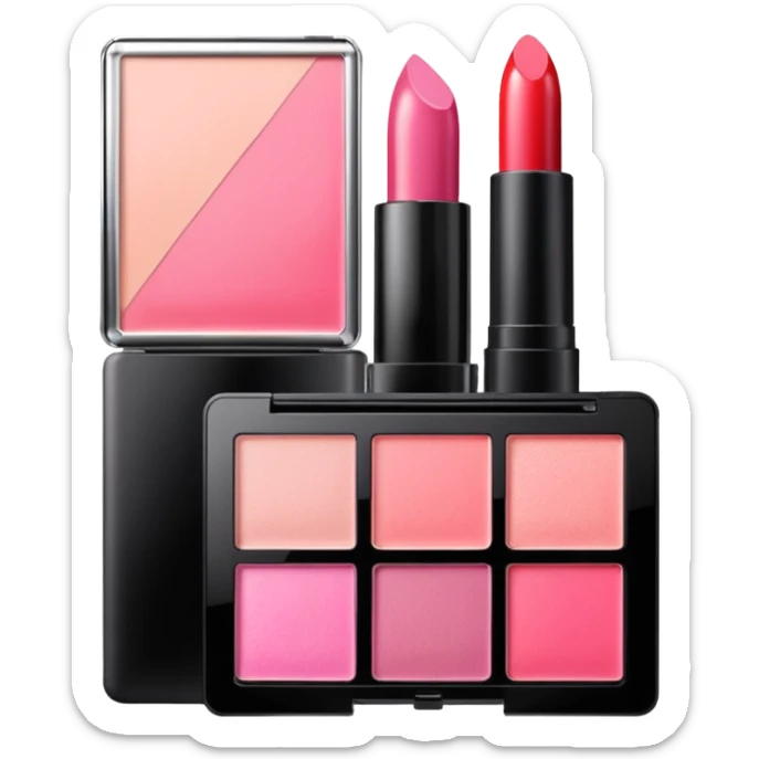 makeup products all together in one piece of png, lipstick, blush, powder, etc ALL PINK sticker