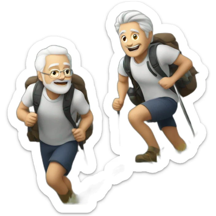 A Old white hair men and a Younger brown haired men hiking up a hill sticker