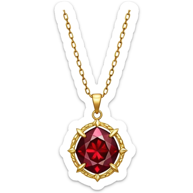 enchanted talisman of resilience, love, and becoming, glowing garnet with golden chain sticker