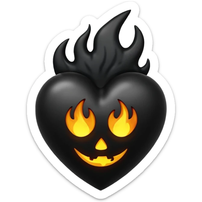 A dark black heart with glowing black flames rising smoothly, giving a mysterious and powerful feel. Transparent background, simple emoji style with a dramatic touch. sticker