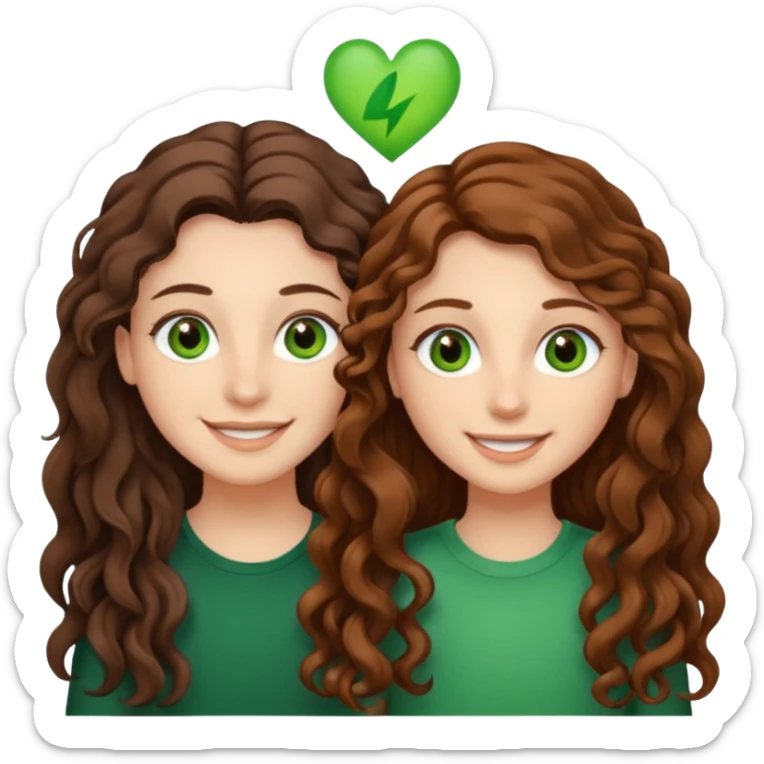 Two besties: 1: long straight brown hair, green eyes 2: long curly brown hair, brown eyes sticker
