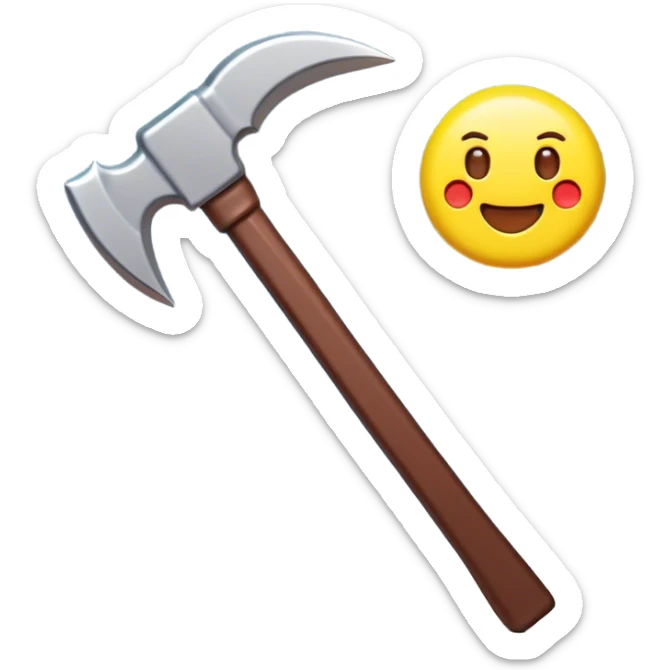 Clash of Clans aesthetic: Cinematic Playful Pixel 3D Pickaxe Portrait Emoji, rendered in a 3D vector-style similar to standard emojis with minimal shading and bold, simplified shapes. A compact, distinct form with signature details, softly glowing with a pixelated adventure charm. Simplified yet unmistakably iconic, highly detailed and consistent, glowing with a soft radiance and high shine. Stylized with a touch of classic pixel-art charm and a soft glowing outline, capturing the essence of a beloved gaming relic with a friendly, playful manner! sticker