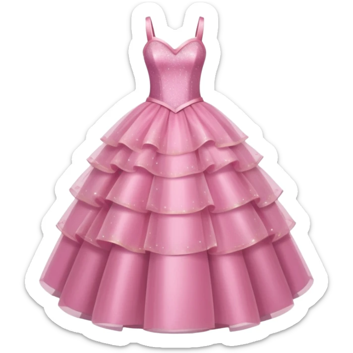 A pink glittering princess gown with layered tulle skirt.



























 sticker