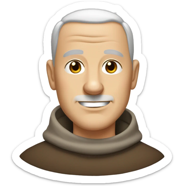 A middle-aged white male friar with a grizzled appearance, buzz cut, no facial hair, and a square jaw. sticker