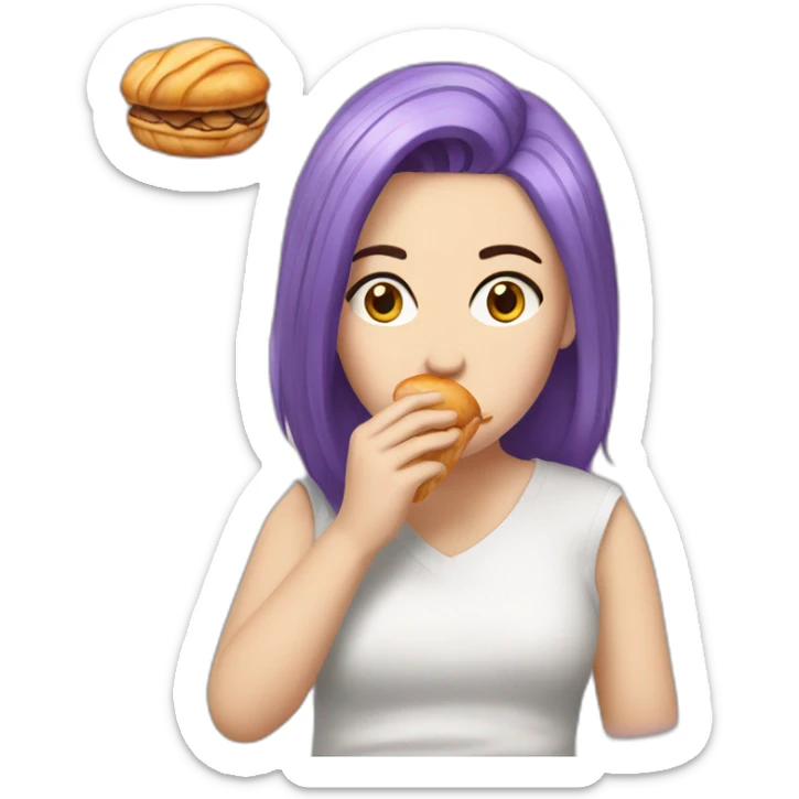 upset purple hair white girl eating croissant sticker