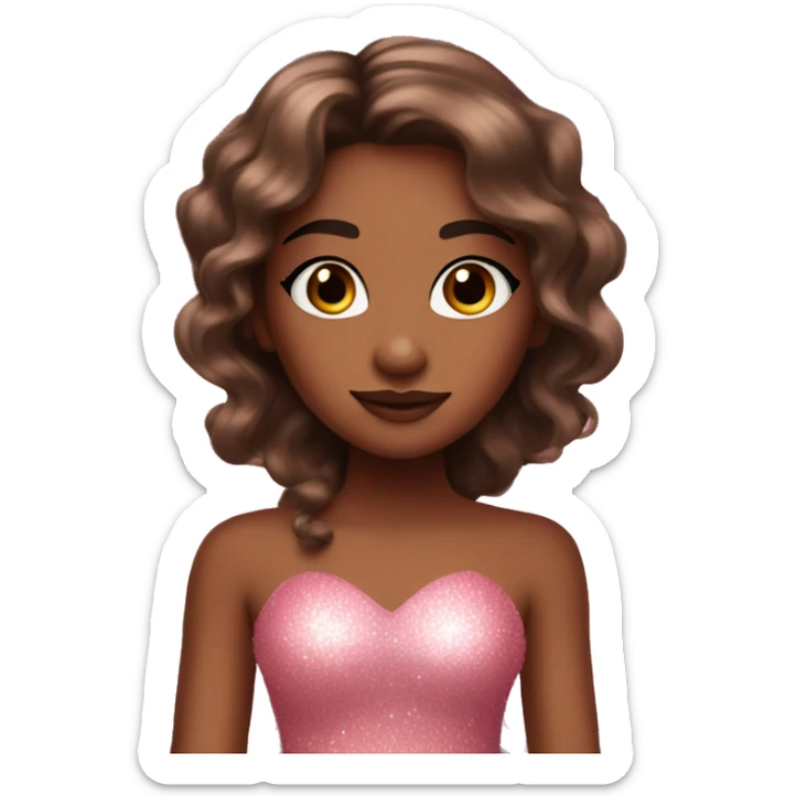 Brown skin fairy with long straight brown hair pink dress pink sparkly eyeshadow and long eyelashes and wings sticker