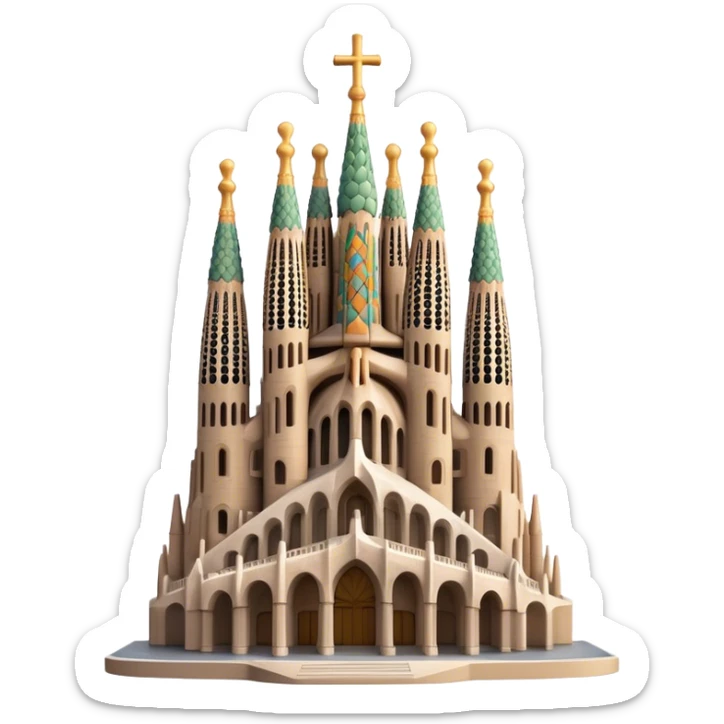 Cinematic Realistic Sagrada Fam√≠lia Landmark Emoji, depicted with the intricate, soaring architecture of the basilica rendered with detailed textures and dramatic, ethereal lighting. sticker