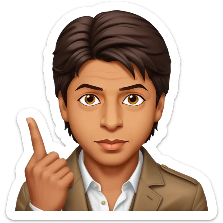 Cinematic Realistic Shah Rukh Khan Pop Culture Emoji, showcasing the charismatic charm of the Bollywood superstar rendered with lifelike detail and captivating lighting. sticker
