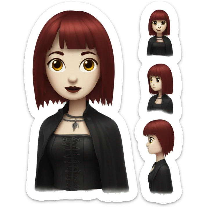 gothic Woman  that has white skin and Long Dark red hair and fringe bangs sticker