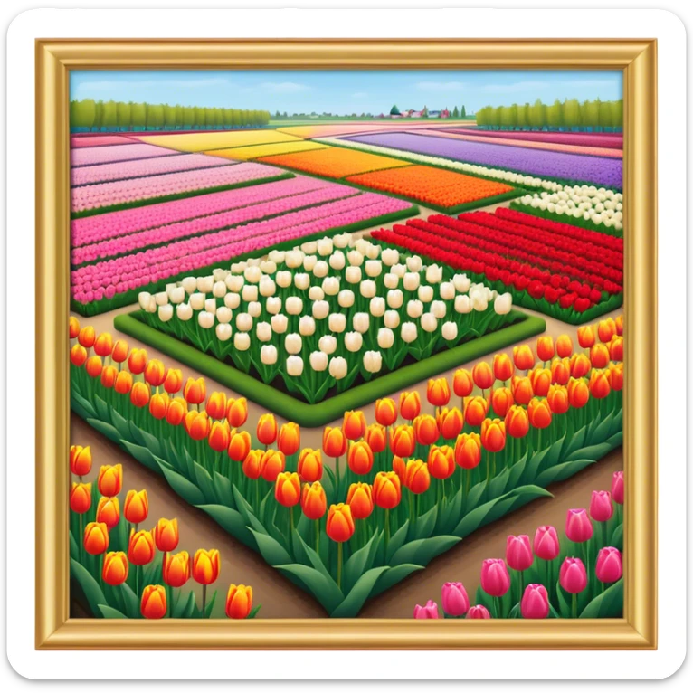 Cinematic Realistic Keukenhof Gardens Landmark Emoji, showcasing expansive tulip fields rendered with crisp, lifelike detail and radiant lighting. sticker