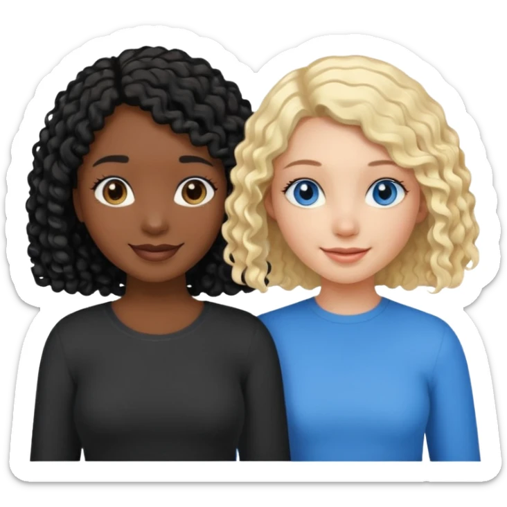 Girl best friends, one white with blond bob and blue eyes, one black with long black curly hair sticker