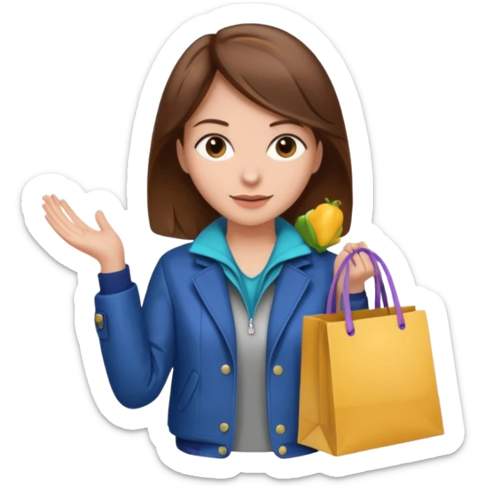 woman with brown hair buys clothes in a store, shopping vibe sticker