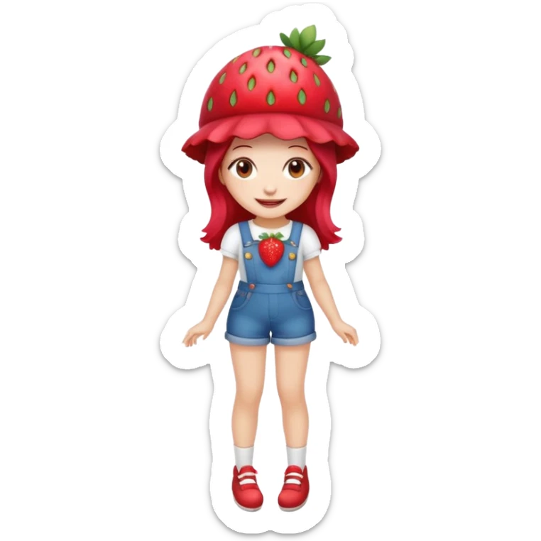 Strawberry shortcake human girl full body and legs with a strawberry hat on her hair without a cake sticker