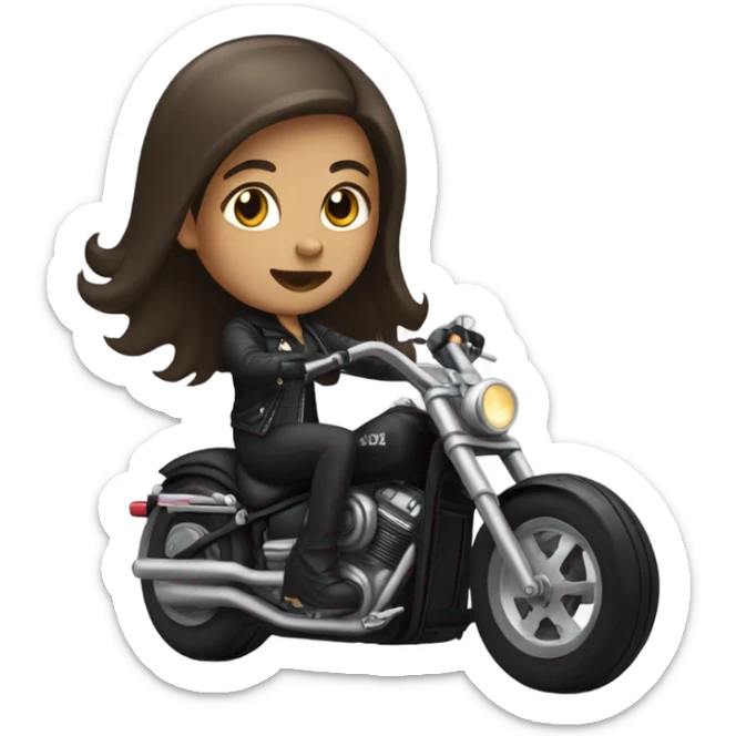 Girl with dark blonde hair on a black chopper motorcycle  sticker