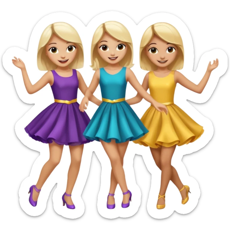 Emoji of 3 Girls dancing one with blonde hair, one tan and one with black hair sticker