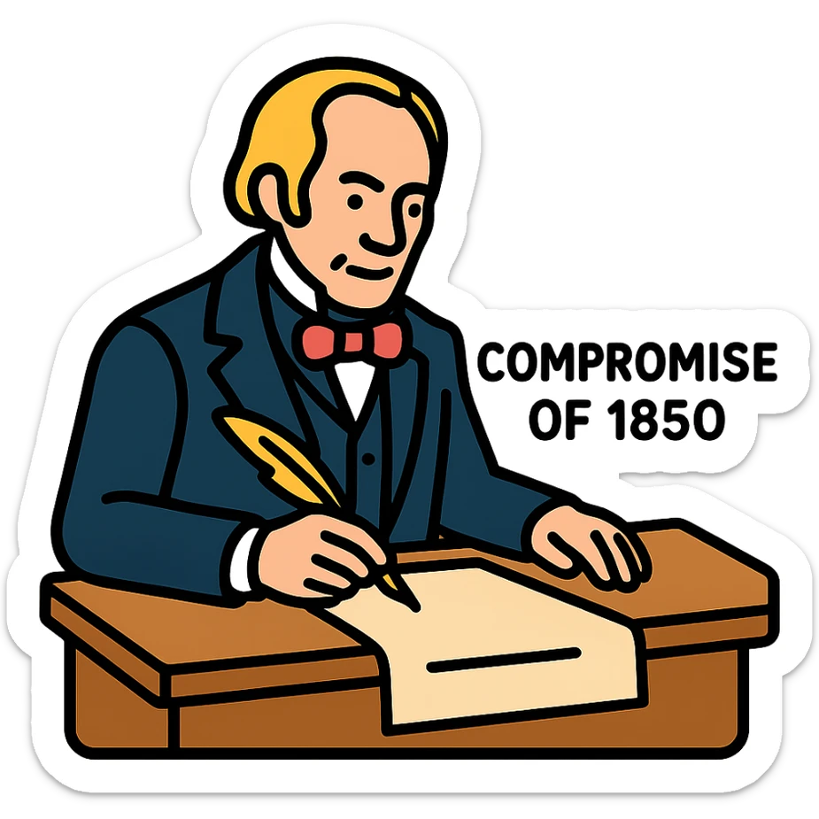 color outline icon of Henry Clay writing at a desk, Compromise of 1850 sticker