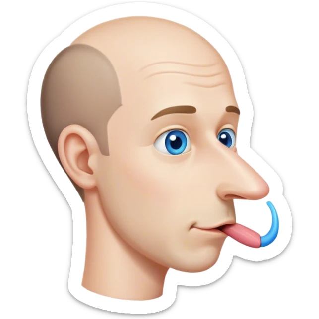 Receding hairline white male blue eyes long nose tongue sticking out side view sticker