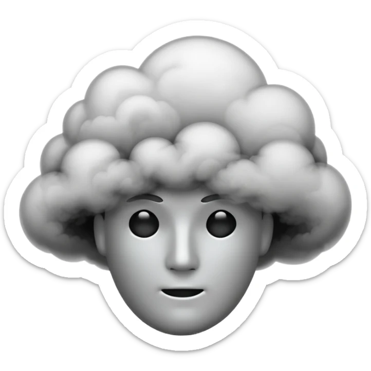 Minimalist emoji-style sticker of a faceless head surrounded by smoke. No facial features. Grayscale tones, soft outline.
 sticker
