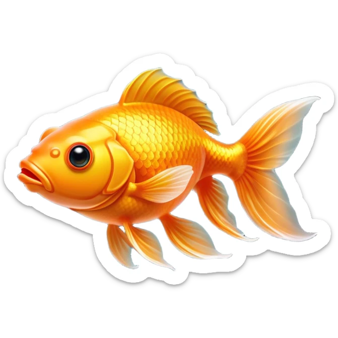 Cinematic Noble Orange Goldfish Portrait Emoji, Poised and regal, with a sleek, streamlined build and a lustrous, vibrant orange body, deep-set soulful golden eyes, Simplified yet sharp and sophisticated features, highly detailed, glowing with a soft, dignified glow, high shine, intelligent and graceful, stylized with an air of aquatic elegance, focused and attentive, soft glowing outline, capturing the essence of a watchful and confident aquatic companion, so majestic it feels as though it could glide out of the screen with effortless authority! sticker