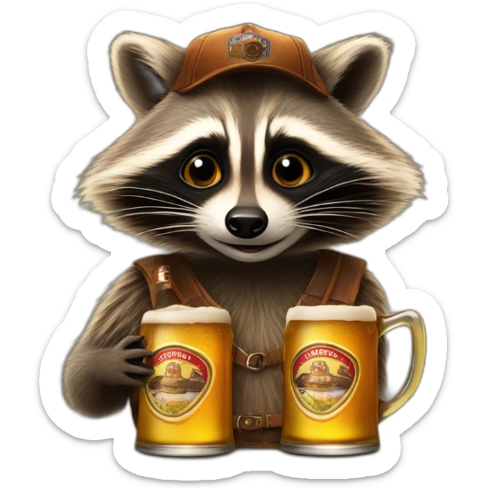Raccoon in the Paulanergarten (Raccoon with Paulaner Beer) sticker