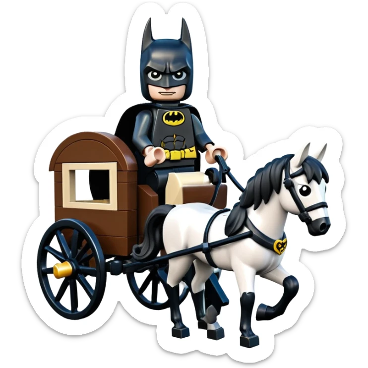  Ultra cute  Lego detailed 1854 Batman and pretty Catgirl driving dream horse drawn Caravan alone at romantic trails in the woods  sticker