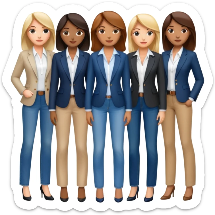 diverse group of businesswomen including african american, asian, white and latina women wearing jeans, blouses and blazers sticker