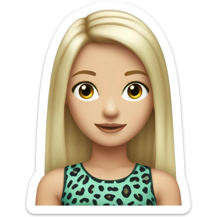 light blond girl with grey-green eyes and straight hair with a leopard printed crop top sticker
