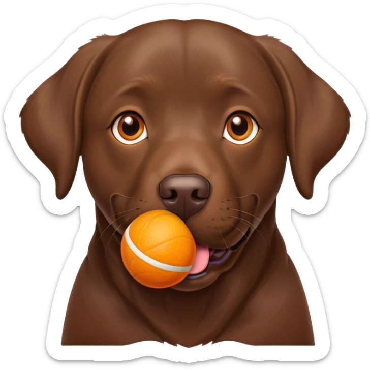 Adult-chocolate-lab-with-an-orange-squeaky-ball-in-his-mouth sticker