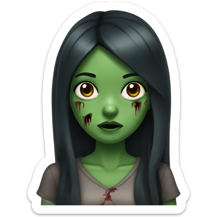 Zombie girl with green skin bangs long black hair and dark brown eyes  sticker