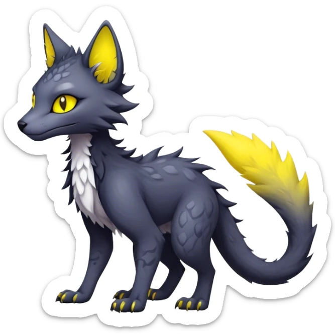 Kawaii dark edgy fantasy feline-vernid-sergal-fursona animal creature with a tufted tail full body with intricate markings  sticker