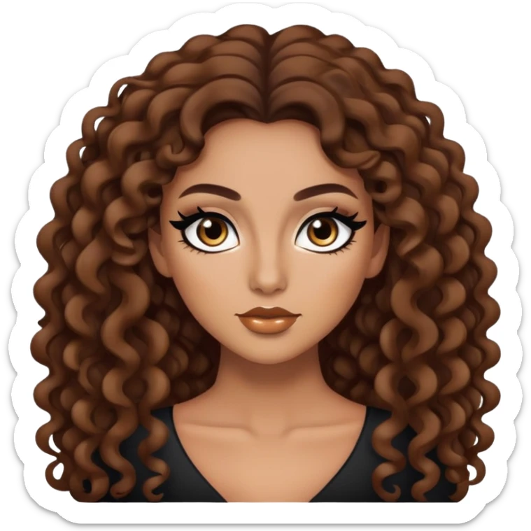 tan skin, tight brown curls, baddie,pretty, makeup, black eyeliner, long hair sticker