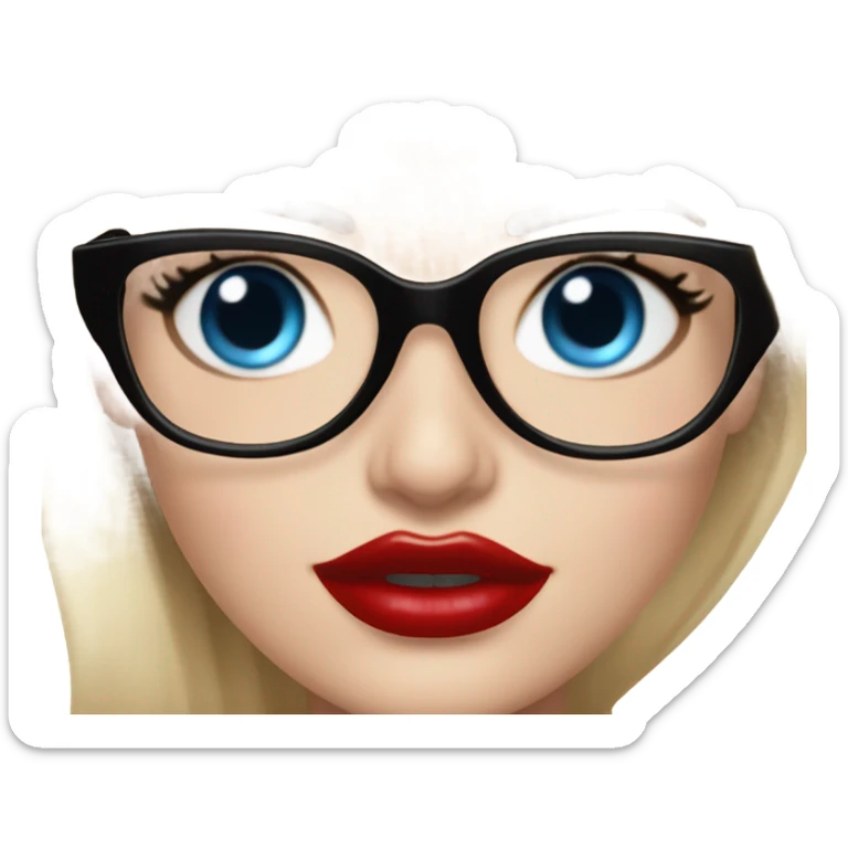  Margot Robbie, bright blue eyes and winged eye liner, red kisses, wearing black glasses  sticker