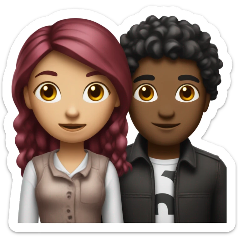 Girl with burgundy hair next to a tall boy with short black hair holding up a sign that says “BFF” sticker