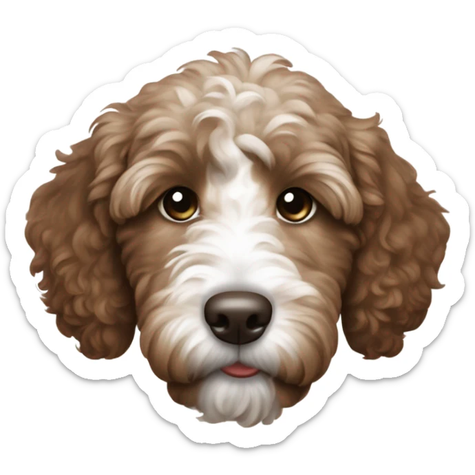 dark brown goldendoodle puppy white patch near nose and top of head sticker
