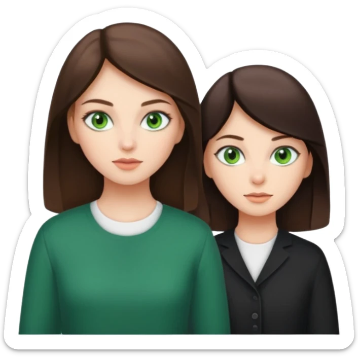 A brunette sister with green eyes and a brunette sister with green eyes in different clothes sticker