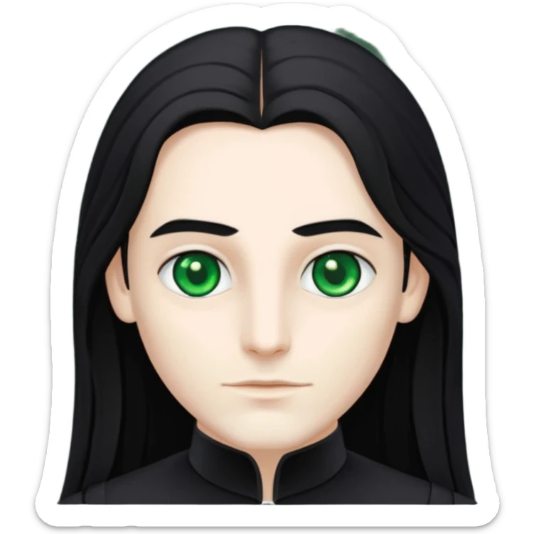 Louis de Pointe du Lac with white skin, green eyes , long black hair, black outfit sticker