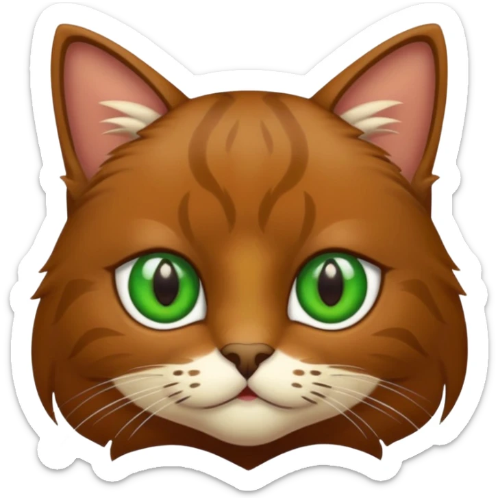 eine braune flauschige niedliche katze mit grünen augen die augen sollen nicht leuchten sondern matt sein  sticker