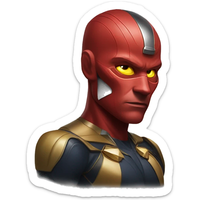 vision of marvel hero，red skin，yellow gem in head center sticker