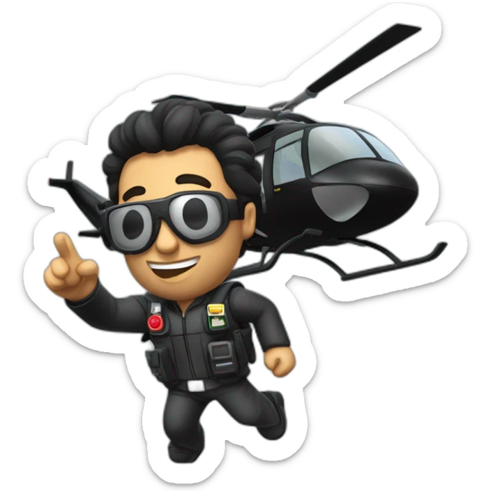 Brazilian named Pablo Marçal, flying in a black helicopter together with his co-pilot sticker