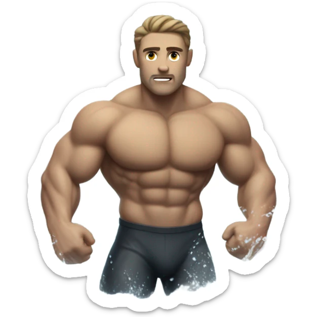 white muscle man figure sticking out of the sea sticker