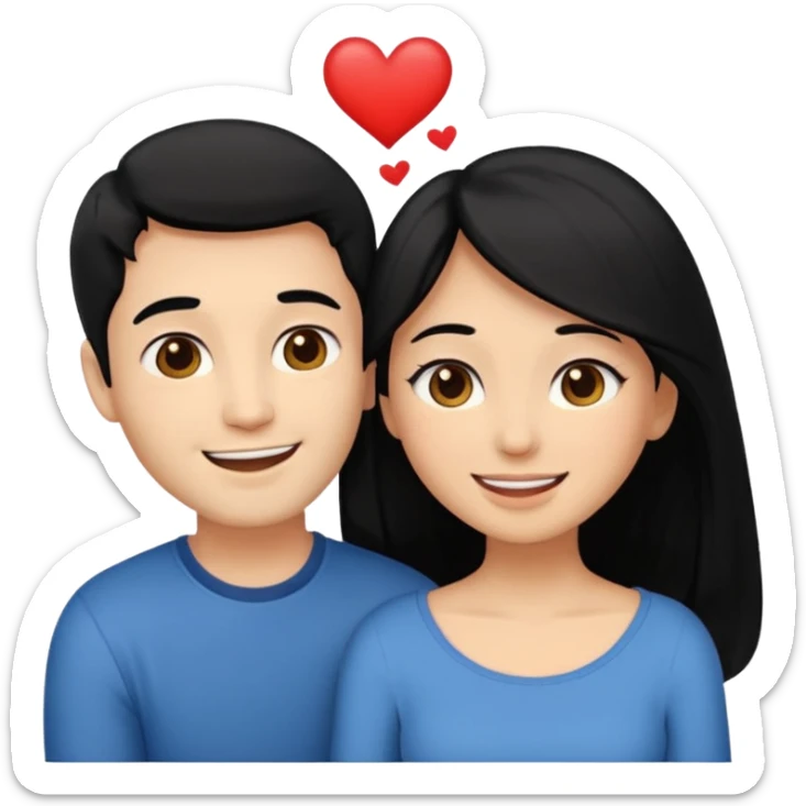 An emoji of a happy couple, the woman has long black hair and a light brown skin tone, while the man has short black hair and a white skin tone. They are in a romantic pose, expressing love and joy with warm facial expressions and affectionate gestures. sticker