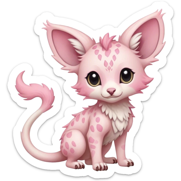 Feral Rare Fantasy cute pastel pink Vernid-Trico-species by LiLaiRa, markings, tufted ears, full body, 4 legs sticker