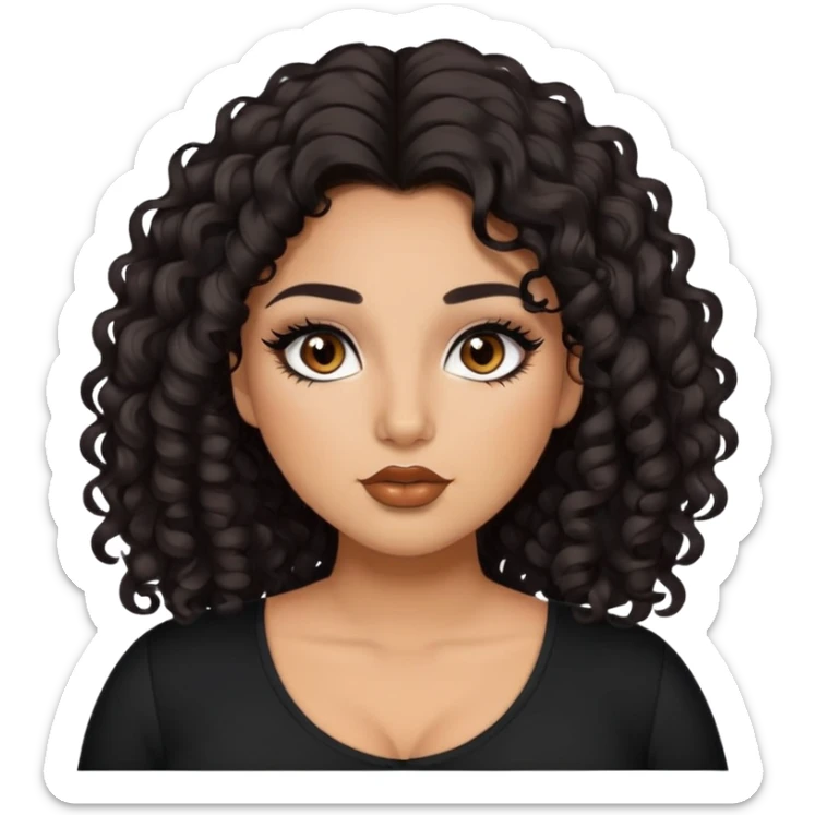 girl, tan skin, pretty, lipliner, eyeliner, eyelashes, plus size, brown eyes, LONG black curly hair sticker