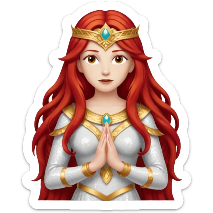 Minerva, Goddess of Wisdom from Gods and Goddesses with long red hair, ivory sequin outfit sticker