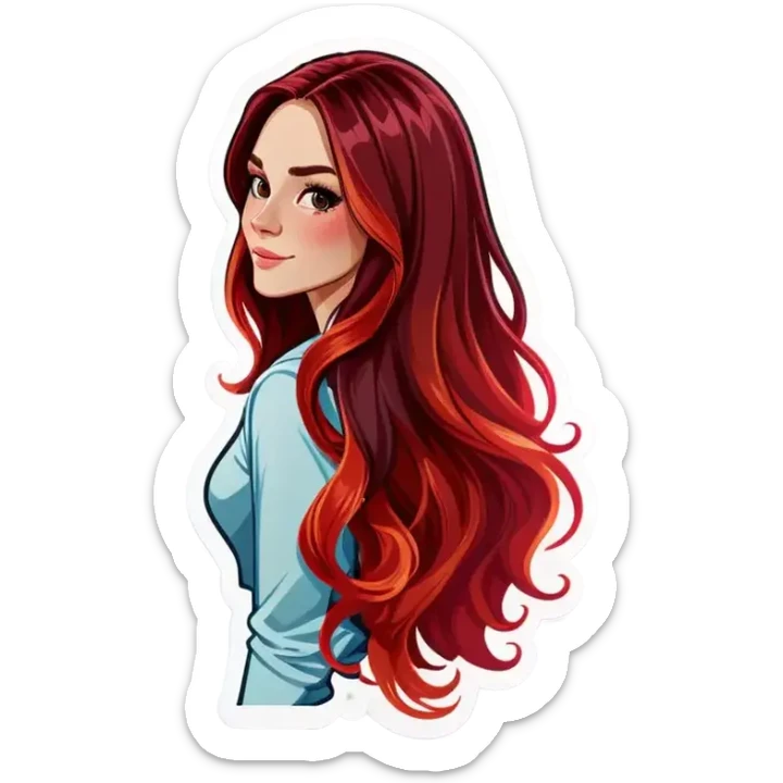Realistic european woman with long red ombré  hair sticker