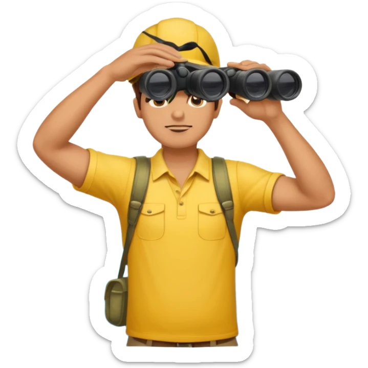 Male lifeguard – yellow shirt, binoculars in hand, scanning the sea, full body sticker